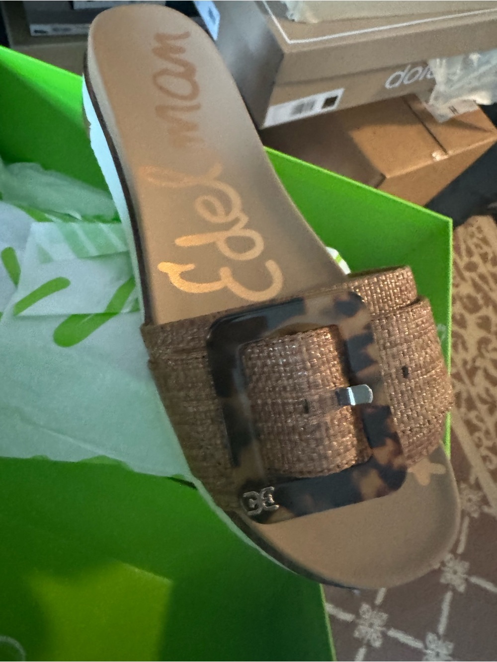 Sam Edelman Brown Woven Slide with Tortoiseshell Buckle
